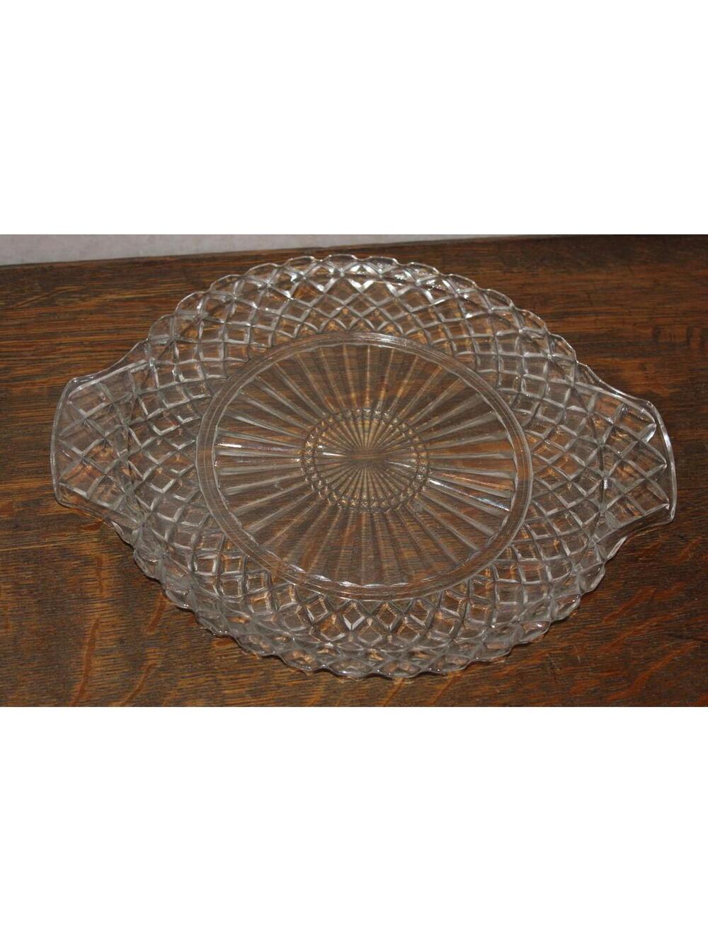 Anchor Hocking Vintage Waterford Glass Handled Cake Plate